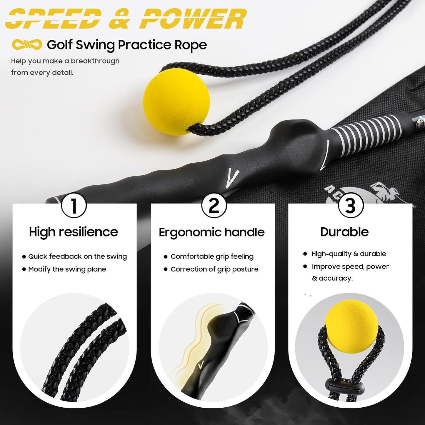 Golf Rope Swing Trainer, Golf Tyro Posture Corrector Professional Golf Training Aid, Master Tempo Golf Warm-Up Practice Equipment with Weighted Ball for Golfers of All Levels