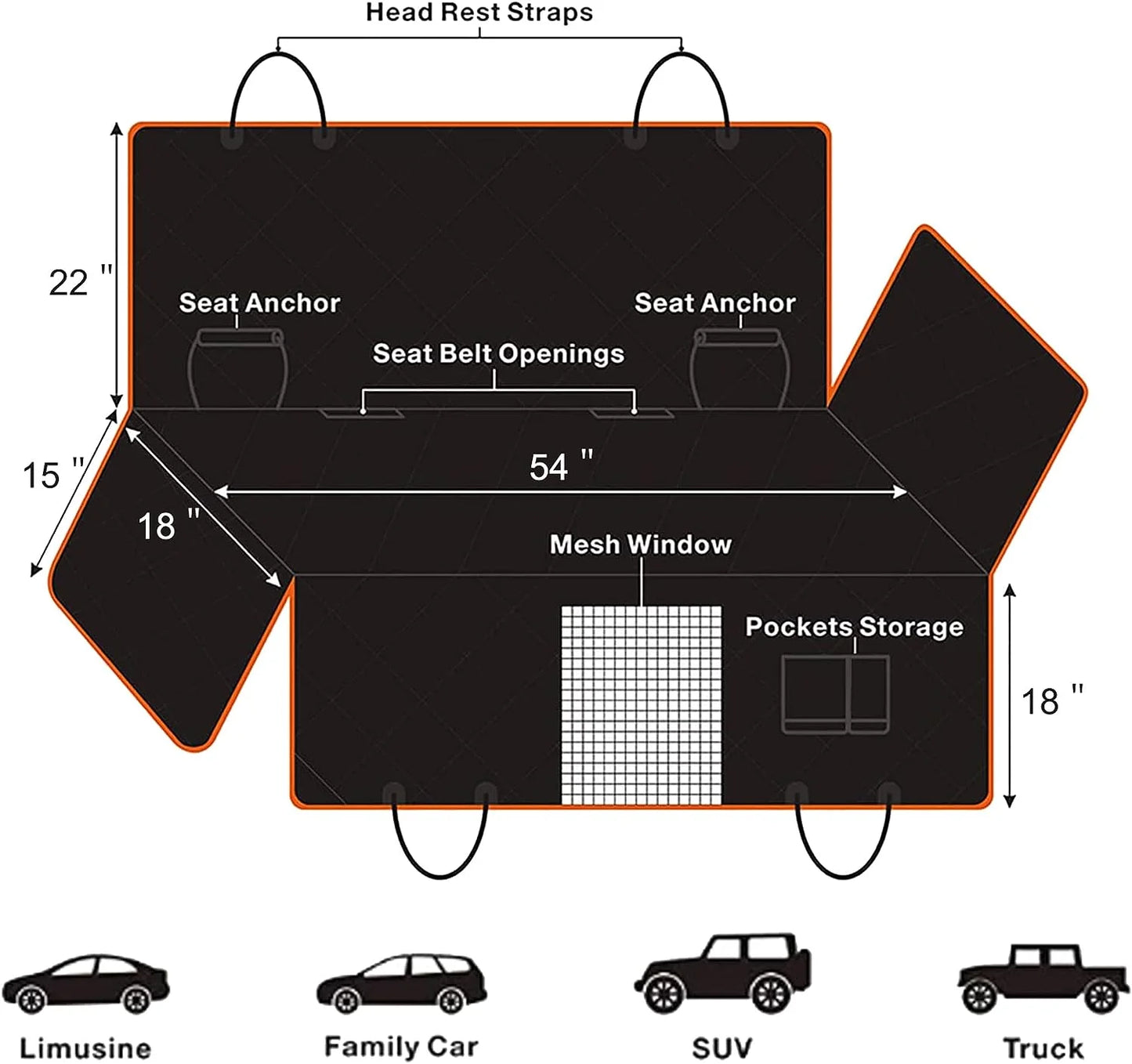 š¾ Premium Dog Car Seat Cover ā Waterproof, Nonslip & Scratchproof Hammock for Back Seat with Mesh Window and Storage Pockets ā Heavy Duty Pet Seat Protector for Cars, SUVs & Trucks (Black)