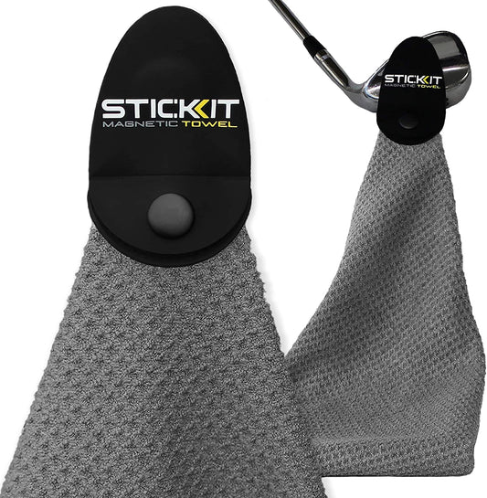 Gray Magnetic Golf Towel | Premium Microfiber with Deep Waffle Pockets | Durable Magnet for Secure Attachment to Golf Carts or Clubs