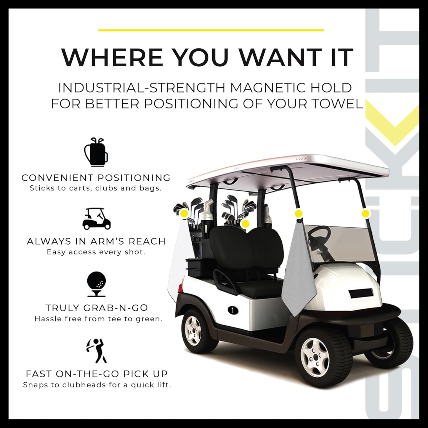 Gray Magnetic Golf Towel | Premium Microfiber with Deep Waffle Pockets | Durable Magnet for Secure Attachment to Golf Carts or Clubs