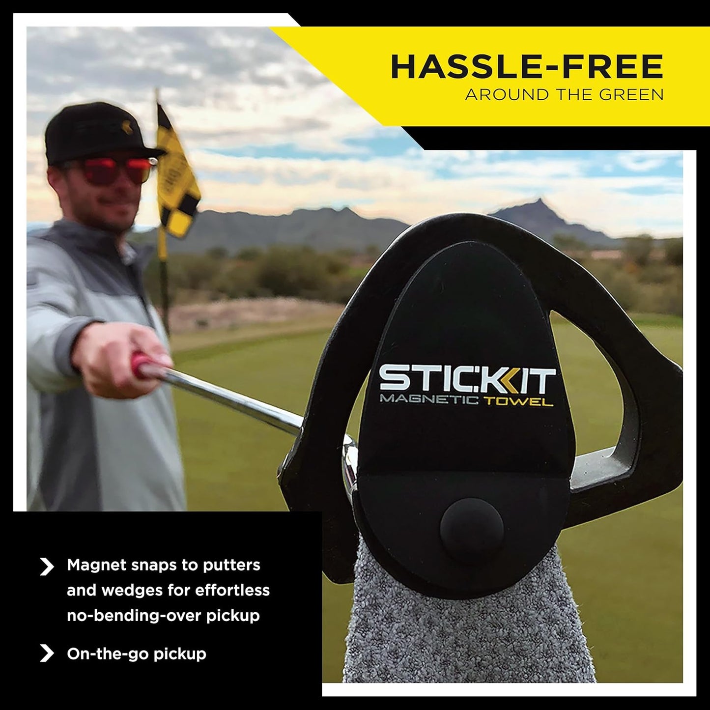 Gray Magnetic Golf Towel | Premium Microfiber with Deep Waffle Pockets | Durable Magnet for Secure Attachment to Golf Carts or Clubs