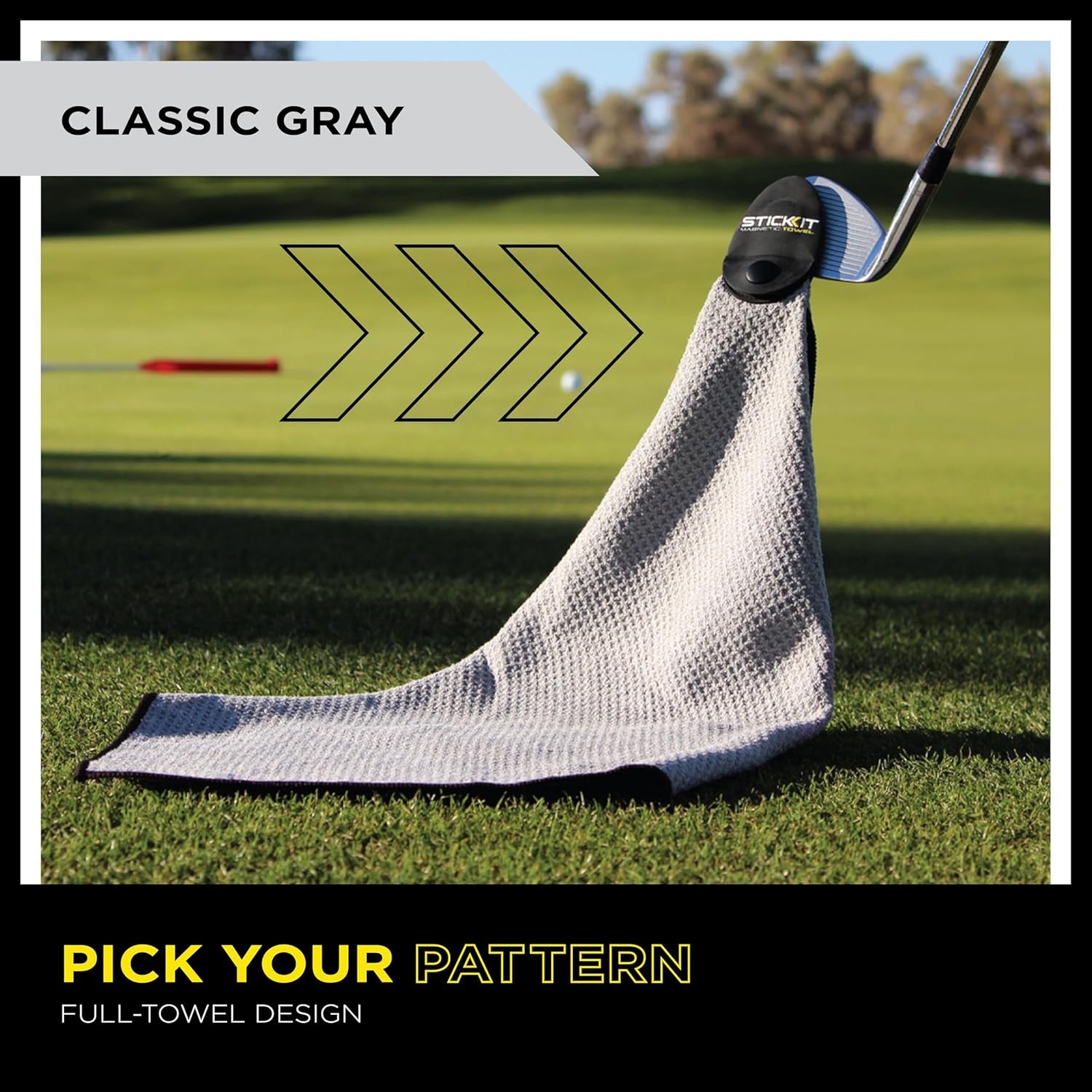 Gray Magnetic Golf Towel | Premium Microfiber with Deep Waffle Pockets | Durable Magnet for Secure Attachment to Golf Carts or Clubs