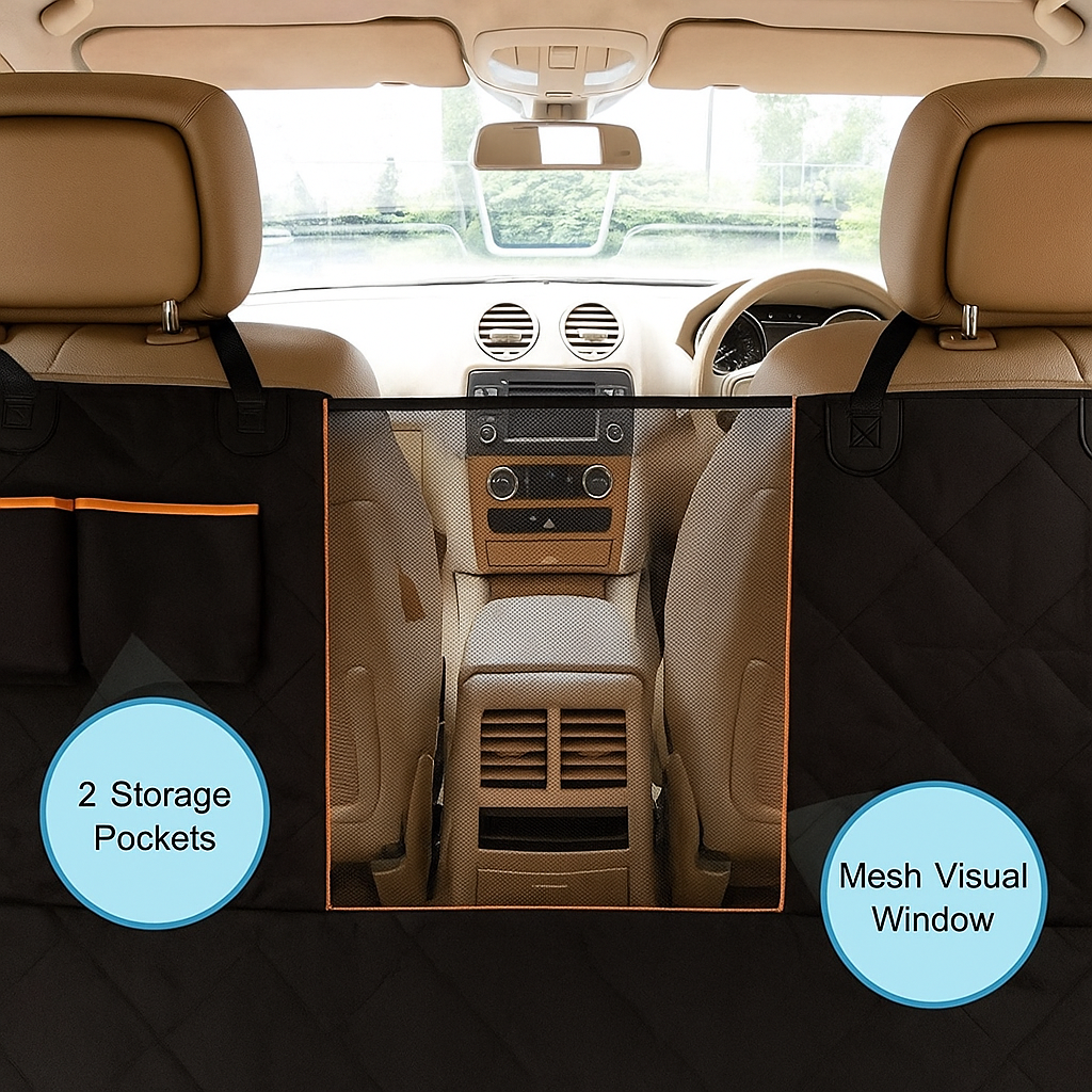 š¾ Premium Dog Car Seat Cover ā Waterproof, Nonslip & Scratchproof Hammock for Back Seat with Mesh Window and Storage Pockets ā Heavy Duty Pet Seat Protector for Cars, SUVs & Trucks (Black)
