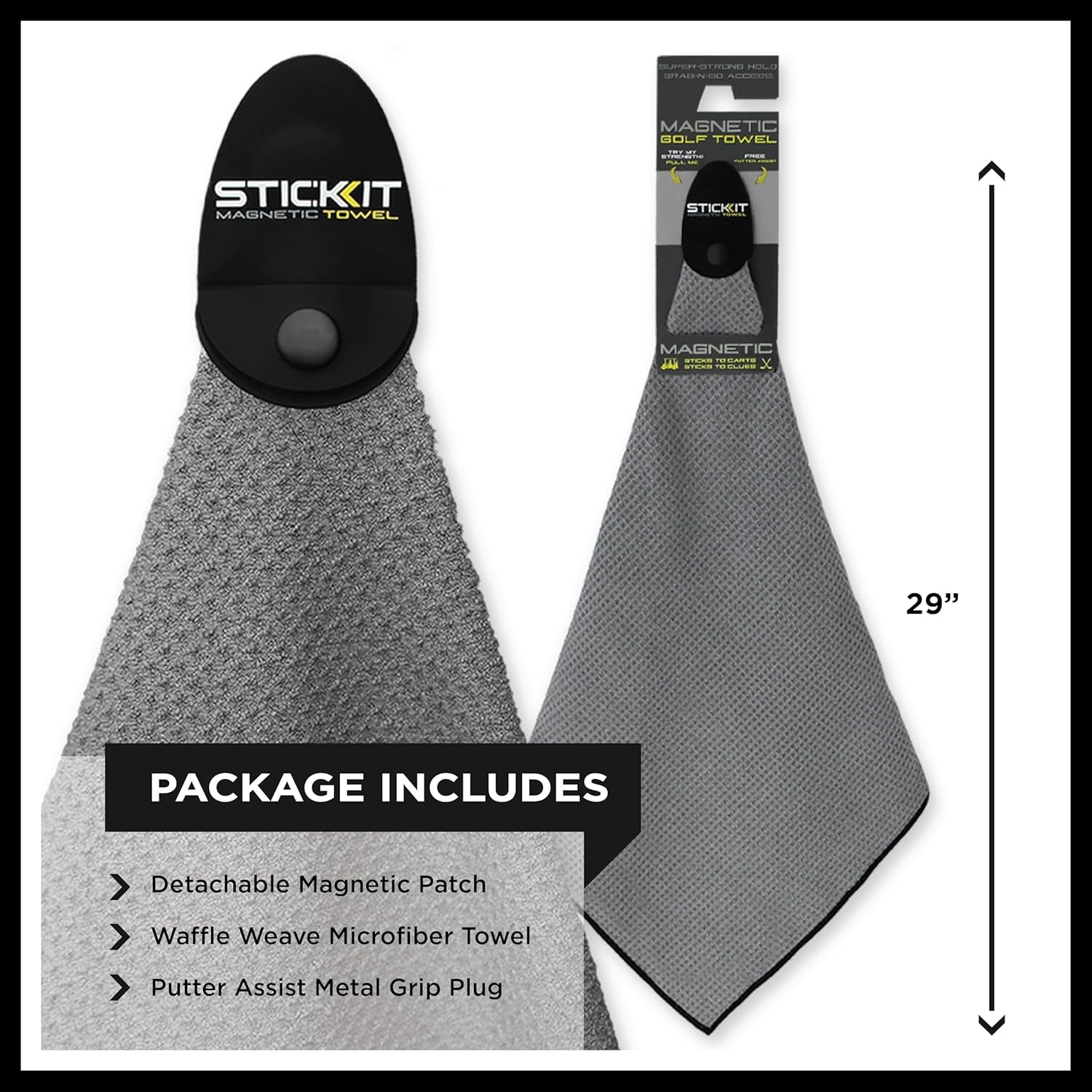Gray Magnetic Golf Towel | Premium Microfiber with Deep Waffle Pockets | Durable Magnet for Secure Attachment to Golf Carts or Clubs