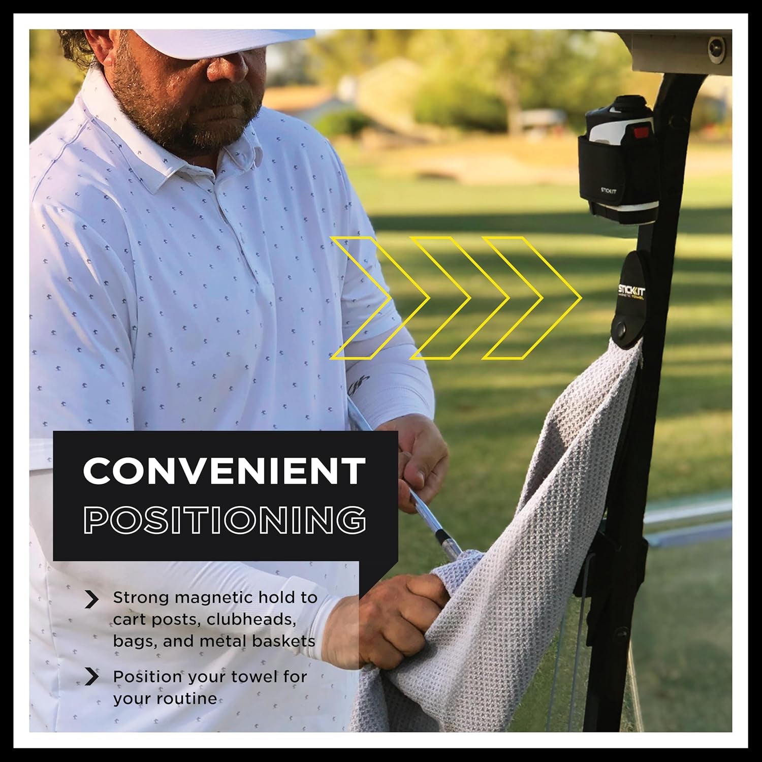Gray Magnetic Golf Towel | Premium Microfiber with Deep Waffle Pockets | Durable Magnet for Secure Attachment to Golf Carts or Clubs