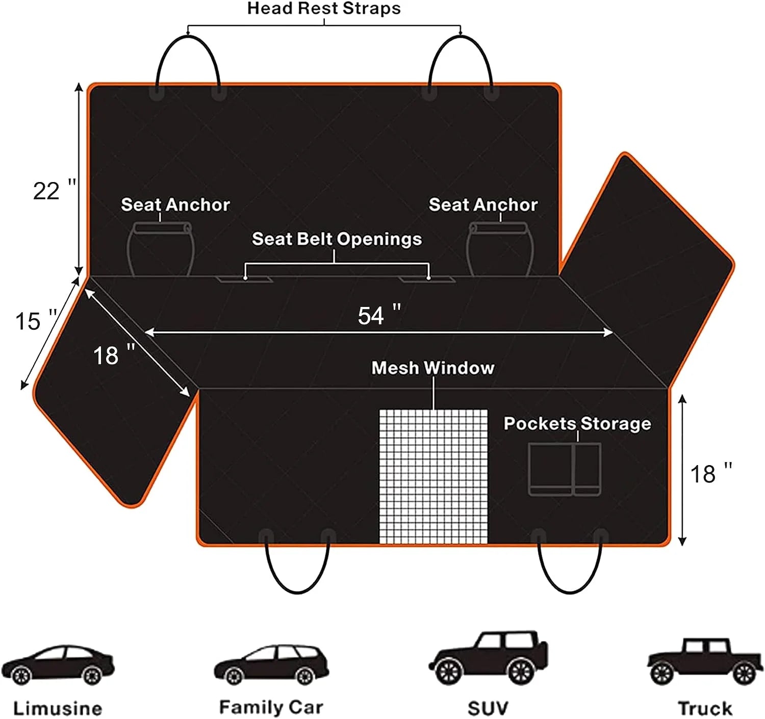 🐾 Premium Dog Car Seat Cover – Waterproof, Nonslip & Scratchproof Hammock for Back Seat with Mesh Window and Storage Pockets – Heavy Duty Pet Seat Protector for Cars, SUVs & Trucks (Black)